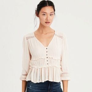 American Eagle Ruffle Waist Blouse